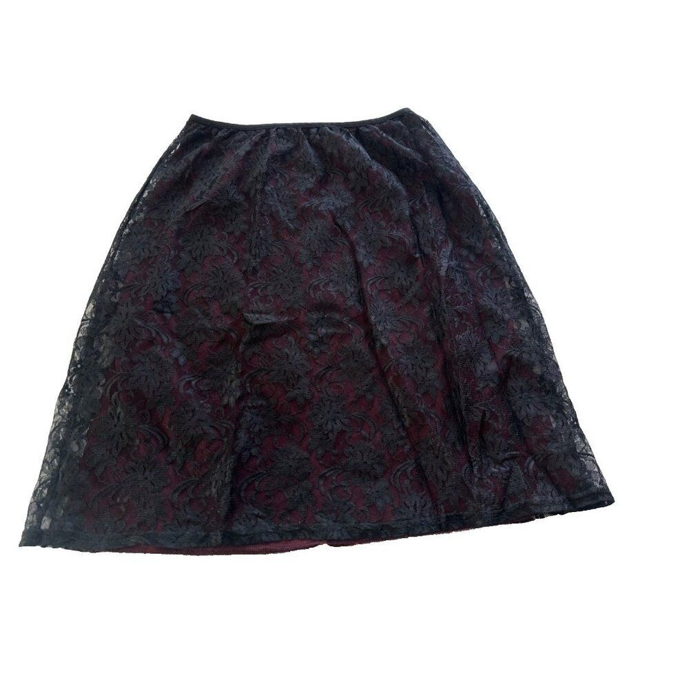 VTG Vintage Studio Small Red and Black Lace Overlay Pull on Mini Skirt Goth Vamp